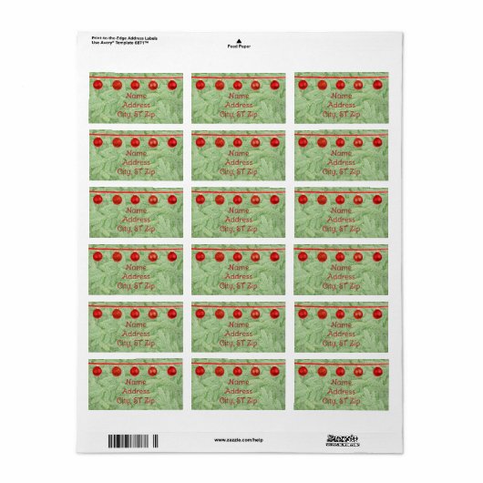 Red Ornaments Green Tree Personal Address Label ラベル (フルシート)
