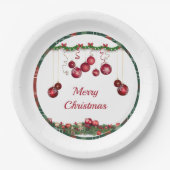 Red Ornaments Modern Christmas Party ペーパープレート (正面)