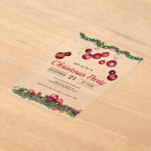 Red Ornaments Unique Christmas アクリル招待状 (レイダウン)