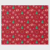Red Ornaments & Watercolor Pines Christmas  ラッピングペーパー (フラット)