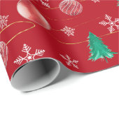 Red Ornaments & Watercolor Pines Christmas  ラッピングペーパー (ロールコーナー)