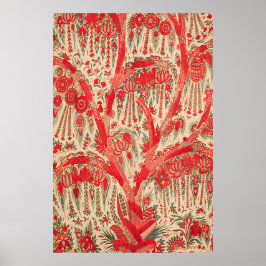 Red Ottoman Tree of Life Art Print Vintage Floral ポスター
