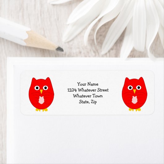 Red Owl Design Return Address ラベル (インサイチュ)