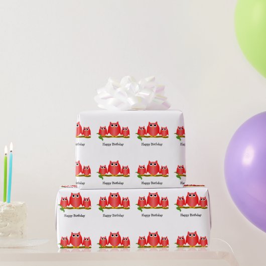 Red Owls Design Birthday Gift ラッピングペーパー (パーティーギフト)