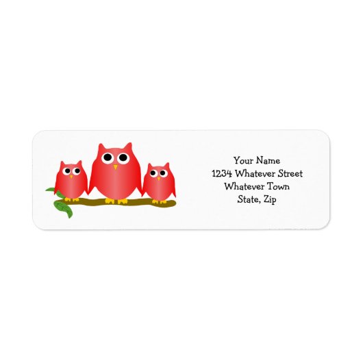 Red Owls Design Return Address ラベル (正面)