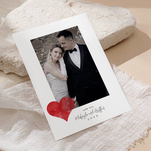 Red Painterlyのハート結婚の写真ありがとう シーズンカード