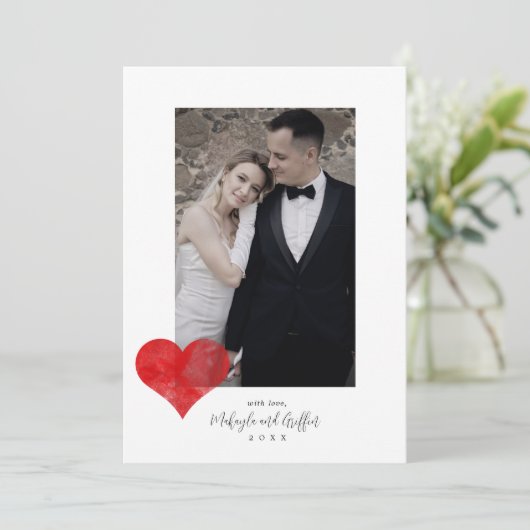 Red Painterlyのハート結婚の写真ありがとう シーズンカード (スタンド正面)