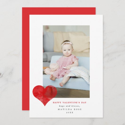 Red Painterlyハートモダンバレンタインデーの写真 シーズンカード (正面/裏面)