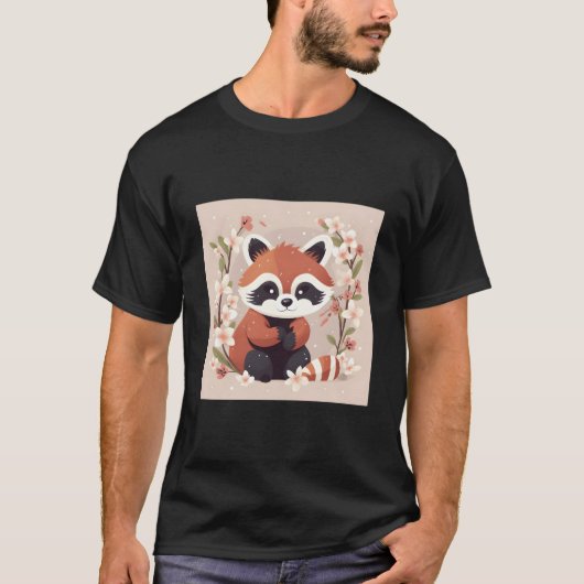 Red Panda And Cherry Blossom Illustration Sweet Wa Tシャツ (正面)