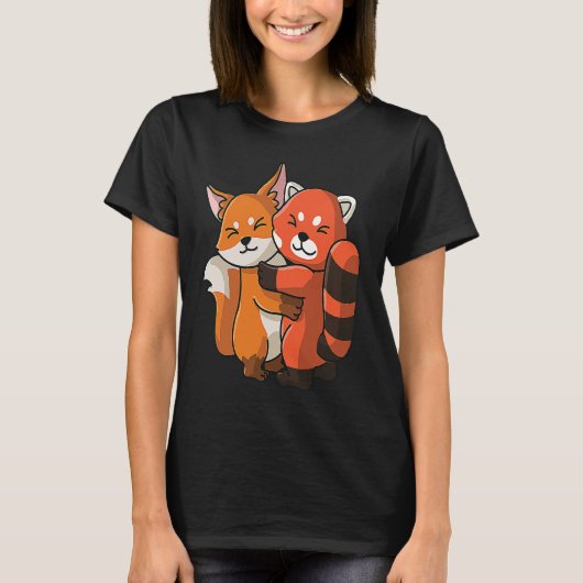 Red Panda and Fox cute Hug Cuddle Animals Tシャツ (正面)