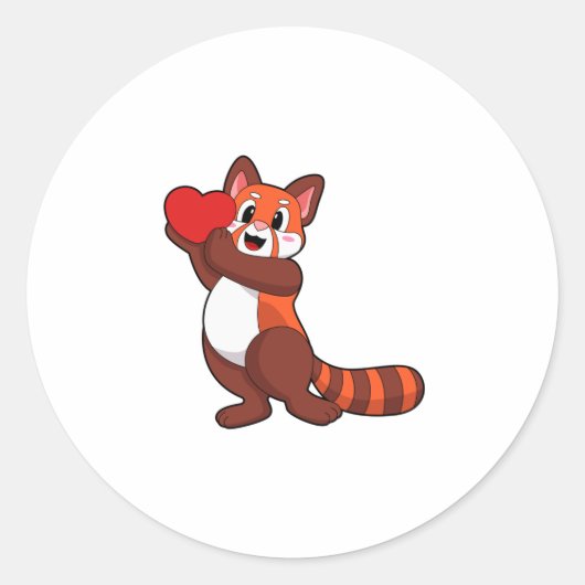 Red panda at Love with ハート.PNG ラウンドシール (正面)
