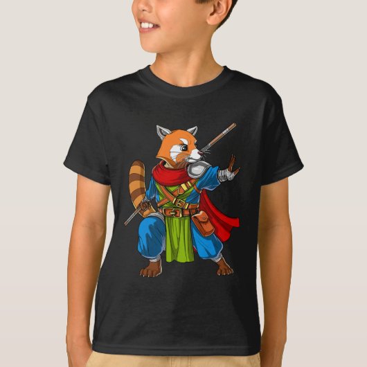 Red Panda Bear Ninja Samurai Warrior Funny Kung Fu Tシャツ (正面)
