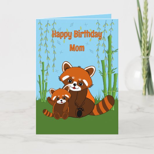 Red Panda Birthday Folded Greeting Card カード (正面)