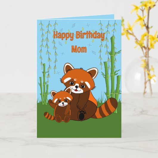 Red Panda Birthday Folded Greeting Card カード (黄色い花)