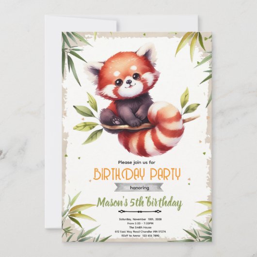 Red Panda Birthday Invitation 招待状 (正面)