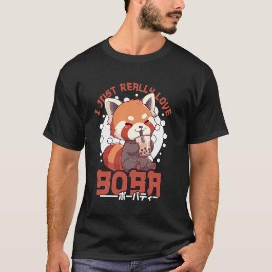 Red Panda Boba Tea Kawaii Bubble Tea Red Panda Ani Tシャツ (正面)