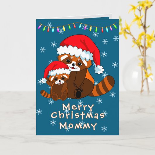 Red Panda Christmas Folded Greeting Card カード (黄色い花)