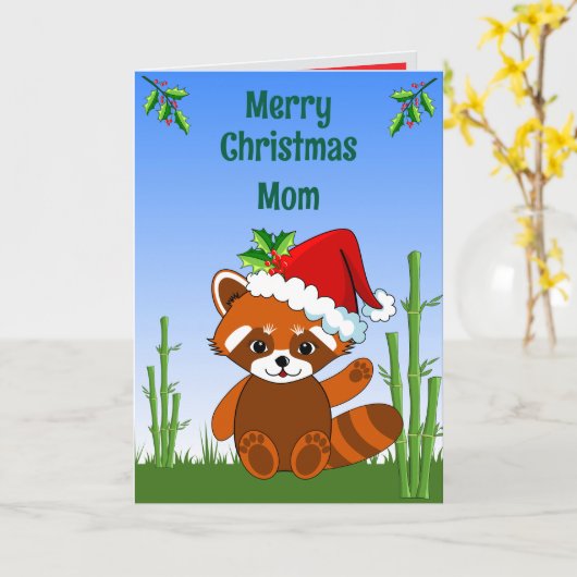 Red Panda Christmas Folded Greeting Card カード (黄色い花)