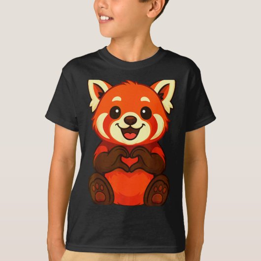 Red Panda Doing Heart With Hands Valentines Day Tシャツ (正面)