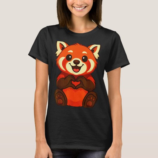 Red Panda Doing Heart With Hands Valentines Day Tシャツ (正面)