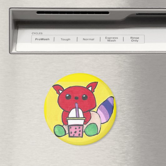 Red Panda Drinking Boba マグネット (インサイチュ (食洗機))