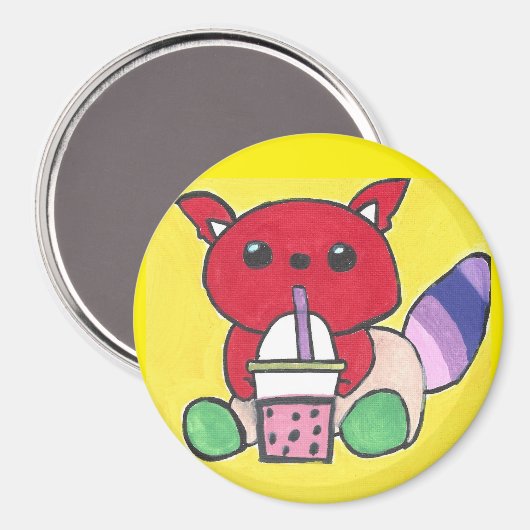 Red Panda Drinking Boba マグネット (正面/裏面)