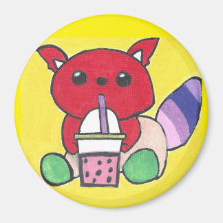 Red Panda Drinking Boba マグネット
