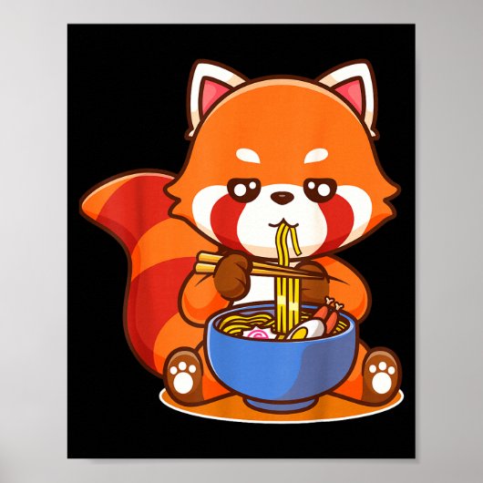 Red Panda Eating Ramen Japanese Soup Zoo Animal Zo ポスター (正面)