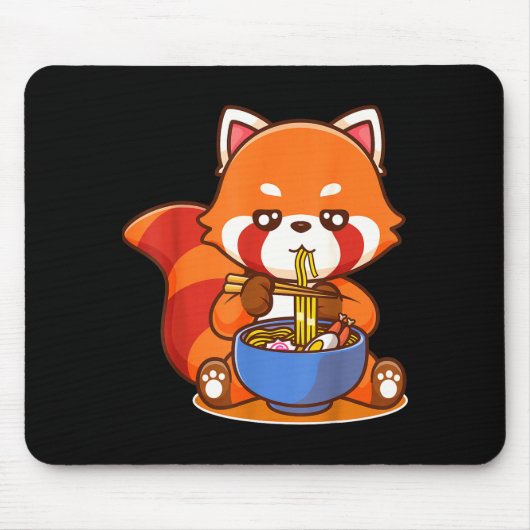 Red Panda Eating Ramen Japanese Soup Zoo Animal Zo マウスパッド (正面)