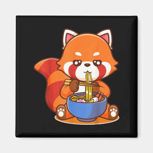 Red Panda Eating Ramen Japanese Soup Zoo Animal Zo マグネット (正面)