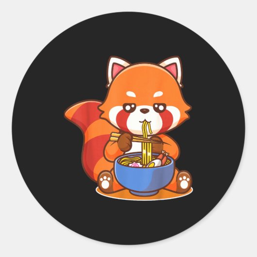 Red Panda Eating Ramen Japanese Soup Zoo Animal Zo ラウンドシール (正面)
