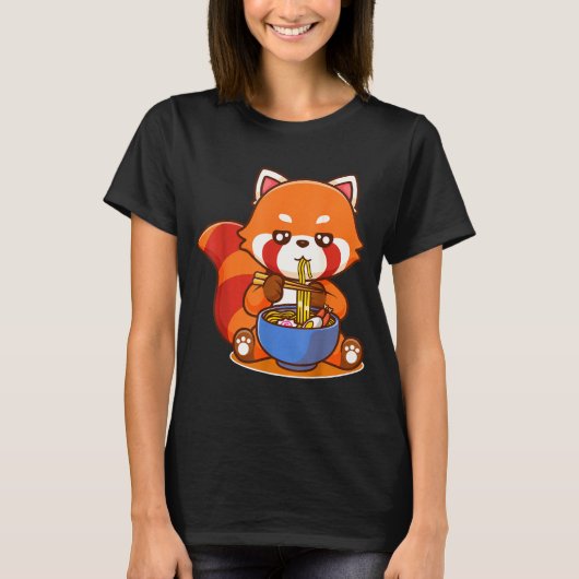 Red Panda Eating Ramen Japanese Soup Zoo Animal Zo Tシャツ (正面)
