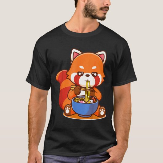 Red Panda Eating Ramen Japanese Soup Zoo Animal Zo Tシャツ (正面)
