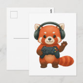 Red Panda Gamer、ゲームコントローラ、ヘッドフォン ポストカード (正面/裏面)