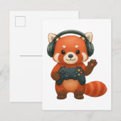 Red Panda Gamer、ゲームコントローラ、ヘッドフォン 案内ポストカード (正面/裏面)