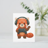 Red Panda Gamer、ゲームコントローラ、ヘッドフォン 案内ポストカード (スタンド正面)