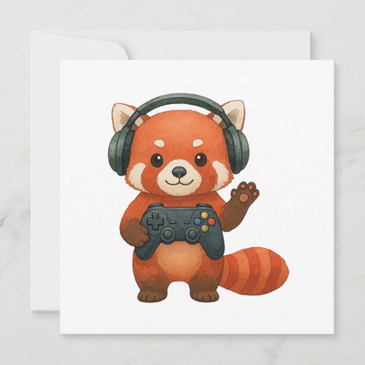 Red Panda Gamer、ゲームコントローラ、ヘッドフォン 案内状 (正面)