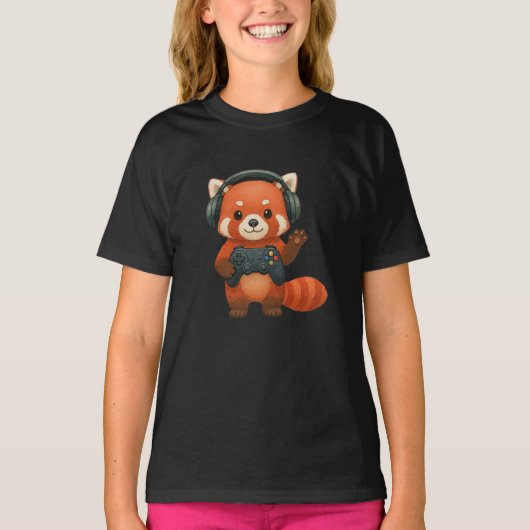 Red Panda Gamer、ゲームコントローラ、ヘッドフォン Tシャツ (正面)