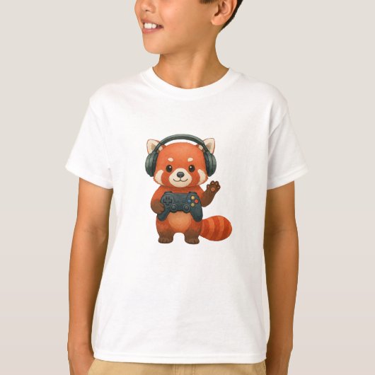 Red Panda Gamer、ゲームコントローラ、ヘッドフォン Tシャツ (正面)