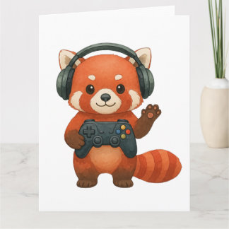 Red Panda Gamer, Gaming Controller & Headphones  カード