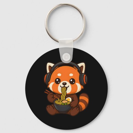 Red Panda Gaming Gamer Eating Ramen キーホルダー (正面)