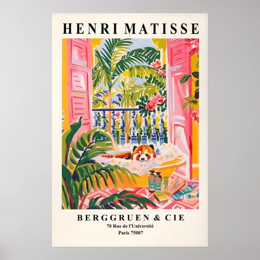 Red panda in bathtub funny poster, Matisse print ポスター (正面)