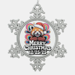 Red Panda Merry Christmas 12/25/25 スノーフレークピューターオーナメント