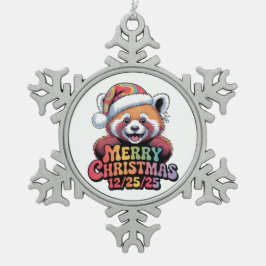 Red Panda Merry Christmas 12/25/25 スノーフレークピューターオーナメント