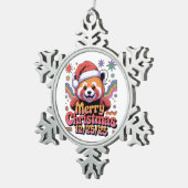 Red Panda Merry Christmas 12/25/25 スノーフレークピューターオーナメント (右)