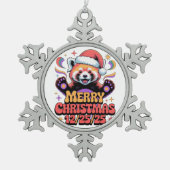Red Panda Merry Christmas 12/25/25 スノーフレークピューターオーナメント (正面)