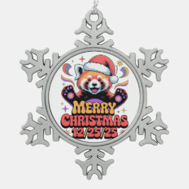 Red Panda Merry Christmas 12/25/25 スノーフレークピューターオーナメント