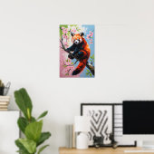 Red Panda on Blossom Tree Cute Wildlife Art ポスター (ホームオフィス)