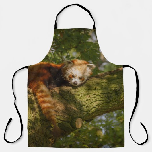 RED PANDA ON GREEN TREE BRANCH エプロン (正面)