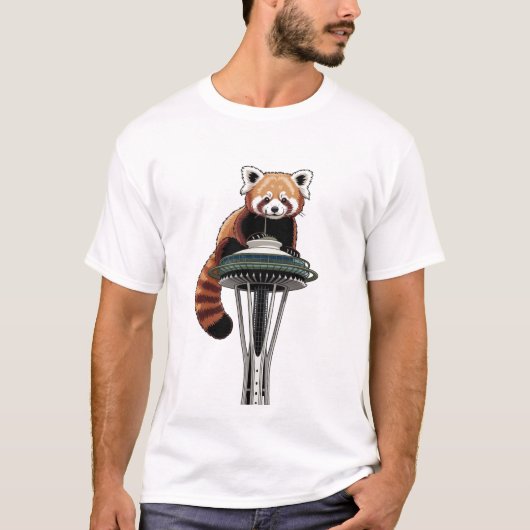Red Panda on Seattle Space Needle Tシャツ (正面)